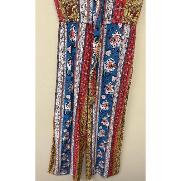 Band of Gypsies Orange Multicolor Floral Paisley Wide Leg Jumpsuit Size S - Picture 5 of 12